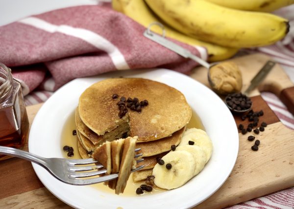 Chocolate Peanut Butter Banana Protein Pancakes